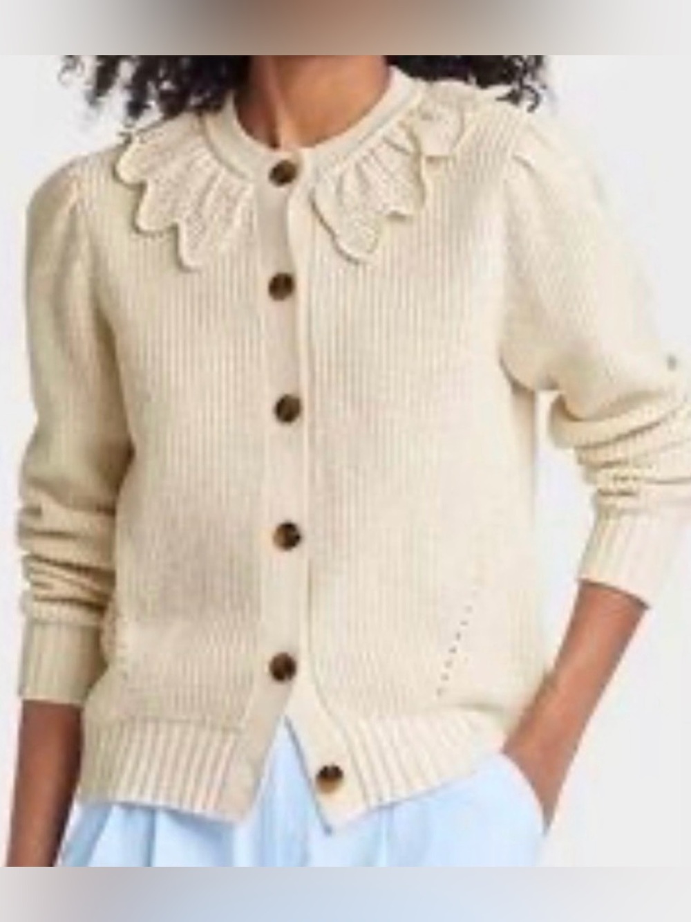 Who What Wear Cream Scalloped Collar Button-Front Cardigan